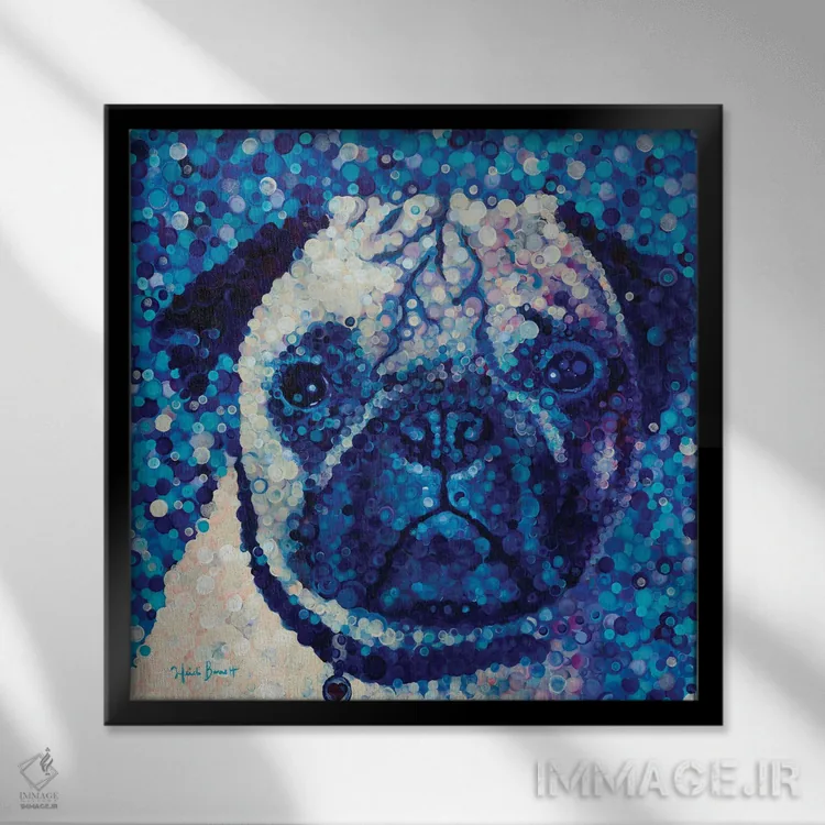 تابلو پاگ نخودی (سگ) اثر هایدی بارنت - نمای قابدار مشکی