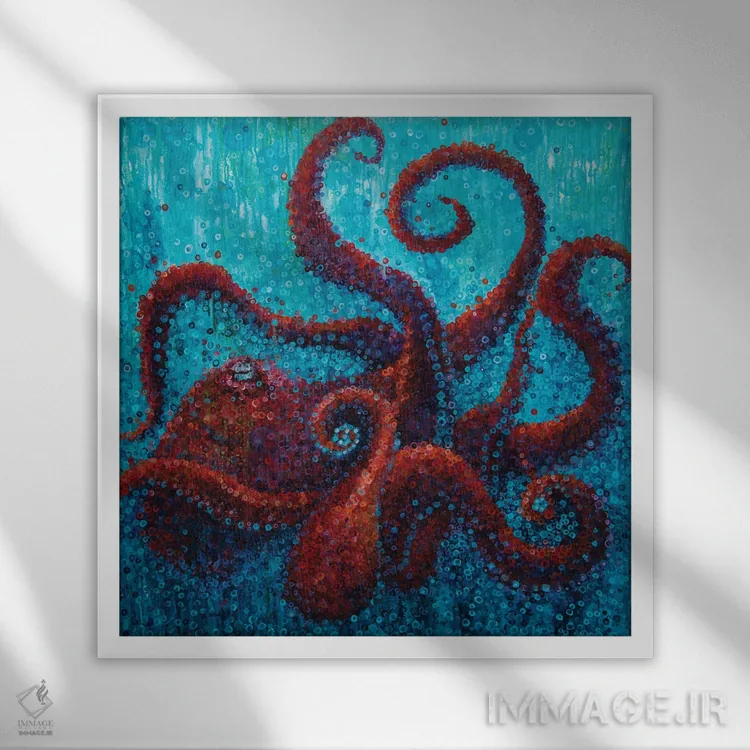 تابلو اختاپوس قرمز اثر هایدی بارنت - نمای قابدار سفید