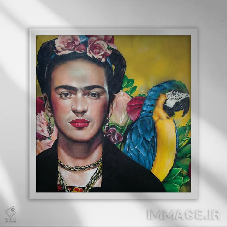 تابلو فریدا کالو (نقاش مکزیکی) اثر ژوس هوپنبرورز - نمای قابدار سفید