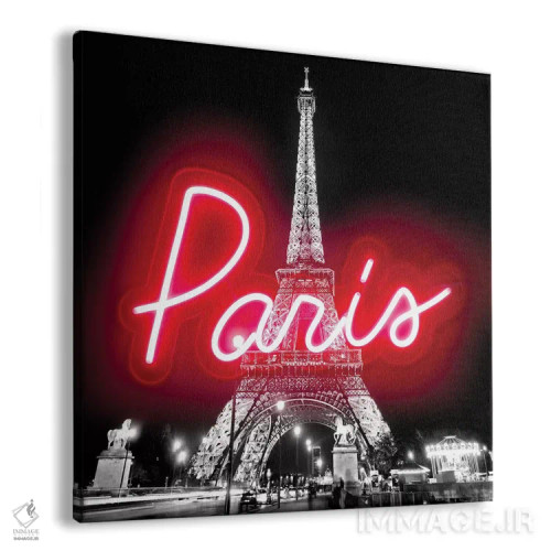 تابلو نئون قرمز پاریس روی مشکی اثر هیلی کار - نمای پرسپکتیو محصول
