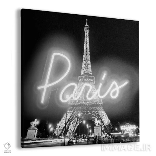 تابلو نئون سفید پاریس روی مشکی اثر هیلی کار - نمای پرسپکتیو محصول