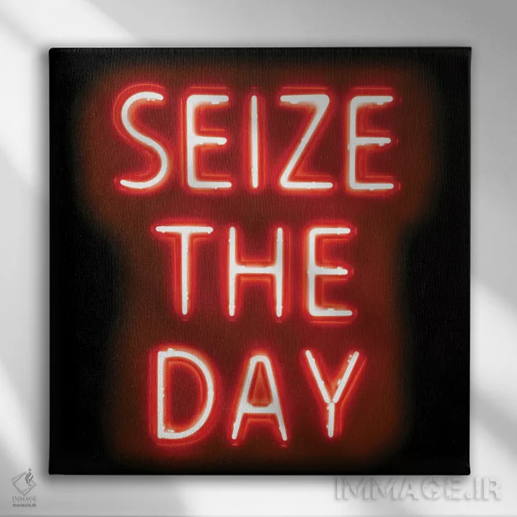 تابلو نئون روزت را دریاب قرمز روی مشکی اثر هیلی کار - نمای روبهرو روی دیوار