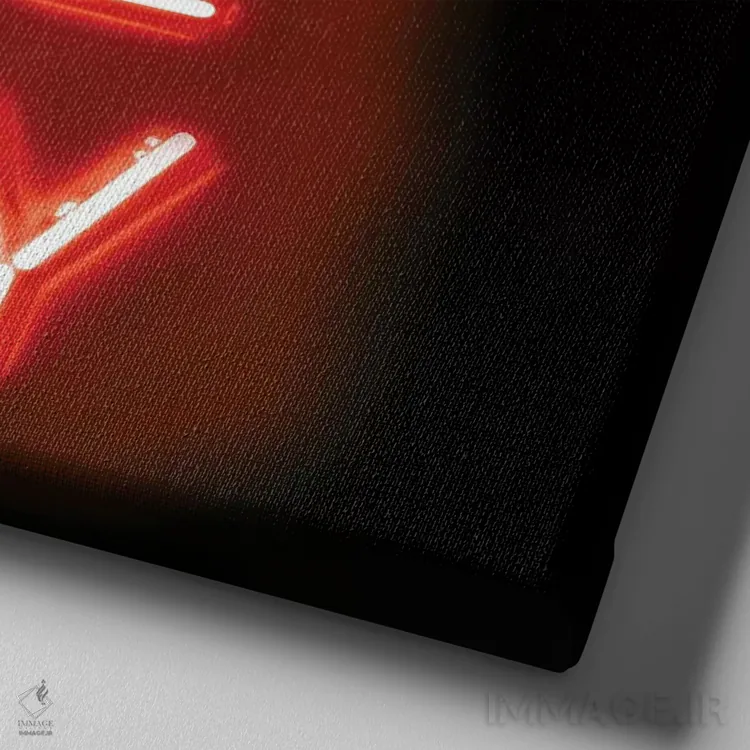 تابلو نئون روزت را دریاب قرمز روی مشکی اثر هیلی کار - نمای نزدیک بافت بوم