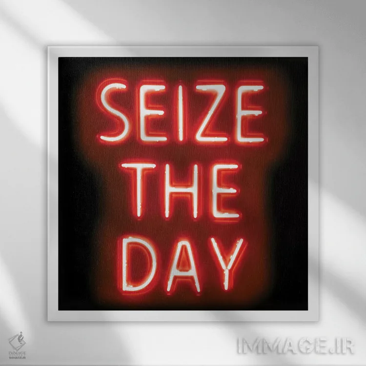 تابلو نئون روزت را دریاب قرمز روی مشکی اثر هیلی کار - نمای قابدار سفید