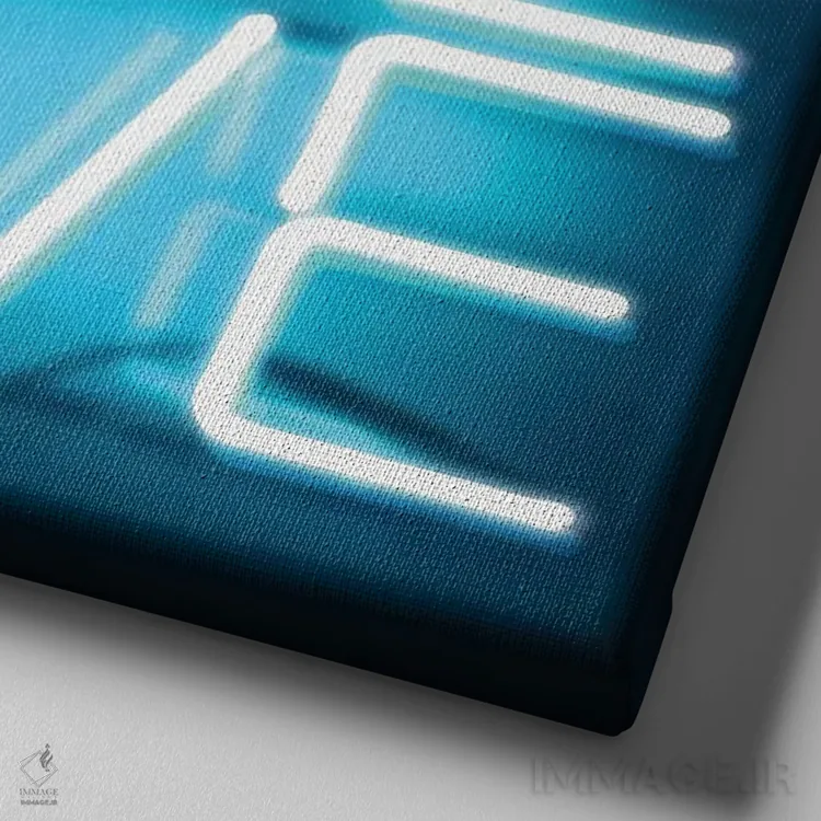 تابلو نئون عشق عشق عشق آکوا روی مشکی اثر هیلی کار - نمای نزدیک بافت بوم