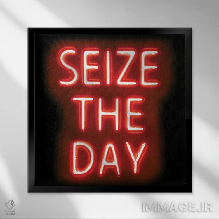 تابلو نئون روزت را دریاب قرمز روی مشکی اثر هیلی کار - نمای قابدار مشکی