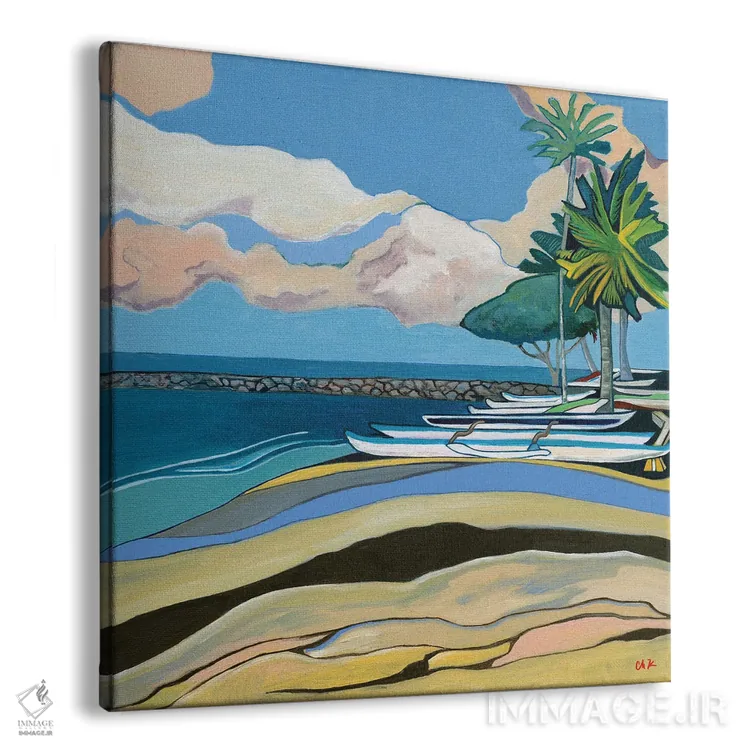 تابلو قایقهای کانو در ساحل وایکیکی اثر هیدن هیل - نمای پرسپکتیو محصول