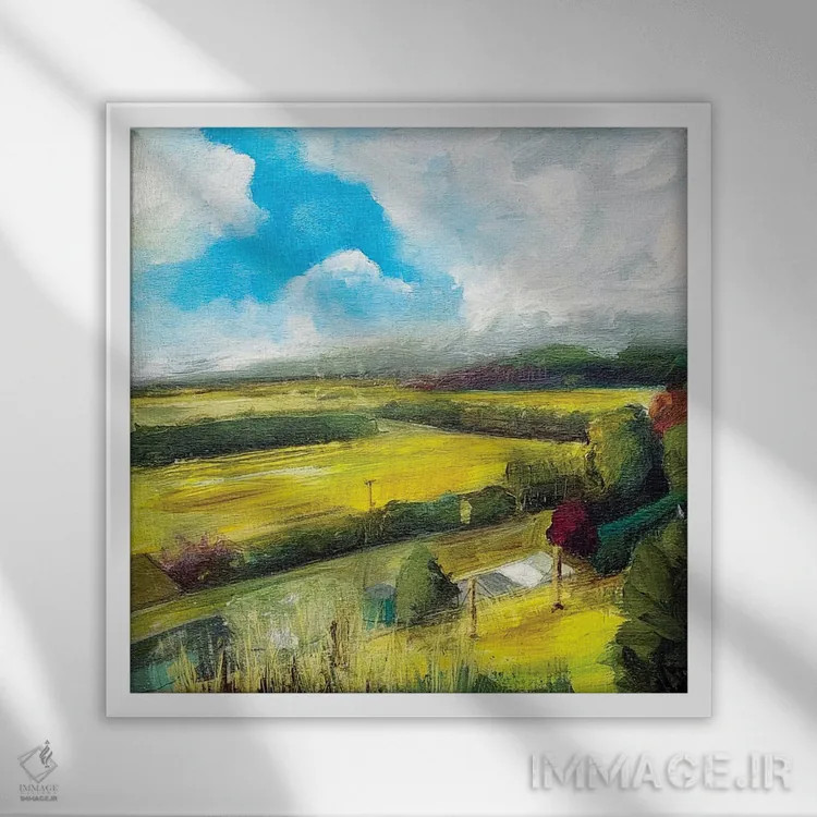 تابلو مزارع اوایل پاییز اثر هایدی کلاوسون - نمای قابدار سفید