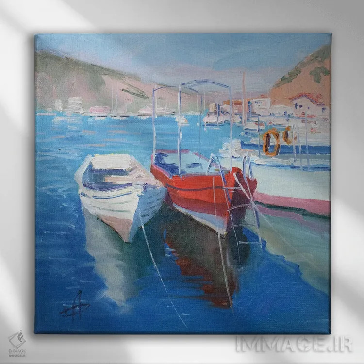 تابلو قایقها اثر کنتس آرت (هنرمند یا استودیو) - نمای روبهرو روی دیوار