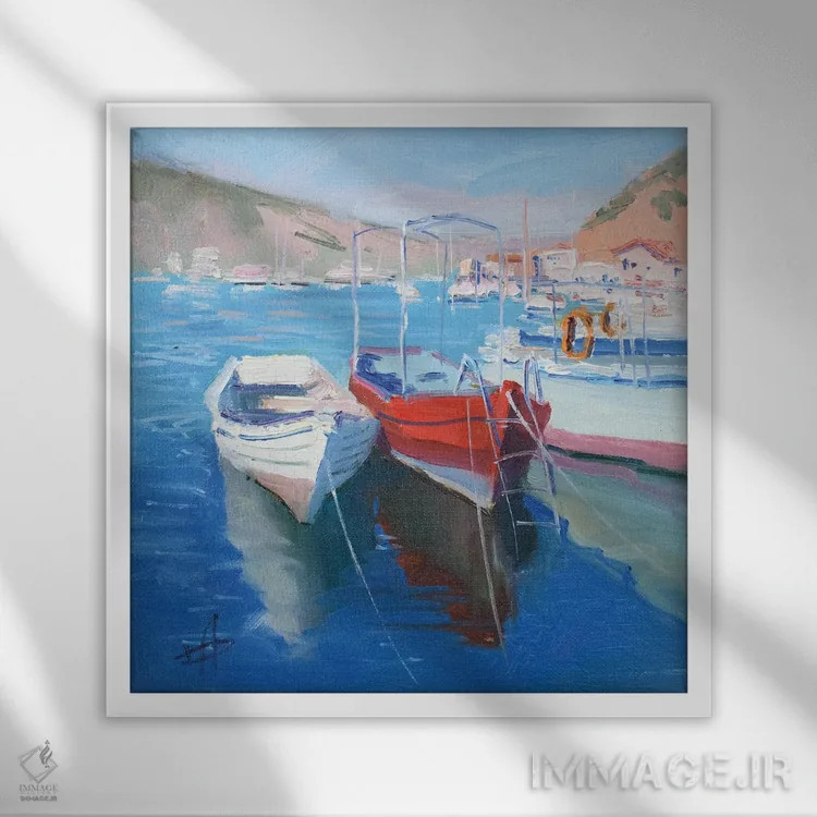 تابلو قایقها اثر کنتس آرت (هنرمند یا استودیو) - نمای قابدار سفید