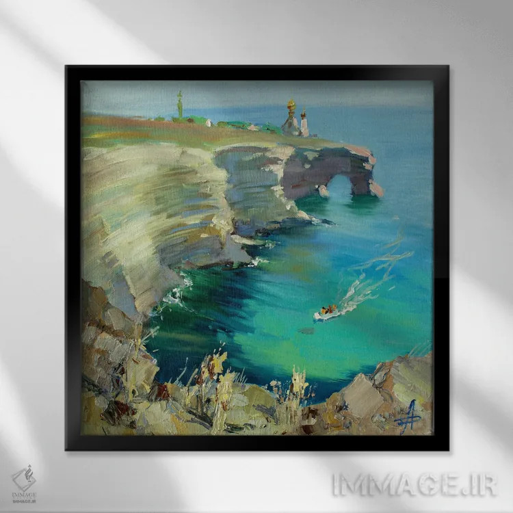 تابلو کلیسا بر صخره اثر کنتس آرت (هنرمند یا استودیو) - نمای قابدار مشکی