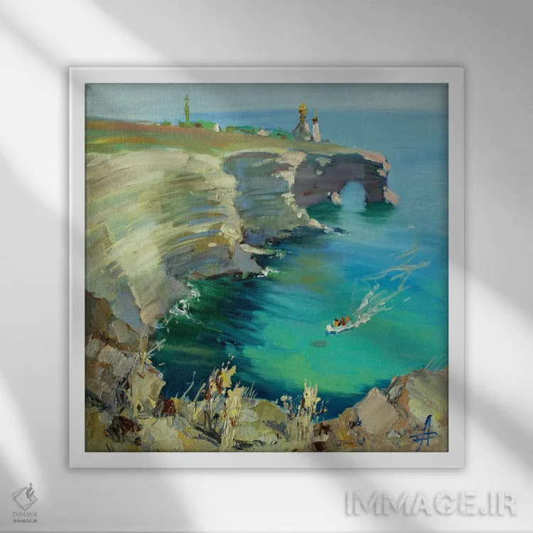 تابلو کلیسا بر صخره اثر کنتس آرت (هنرمند یا استودیو) - نمای قابدار سفید