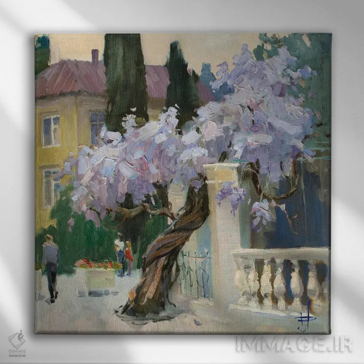 تابلو شکوفهدهی گیاه ویستریا اثر کنتس آرت (هنرمند یا استودیو) - نمای روبهرو روی دیوار
