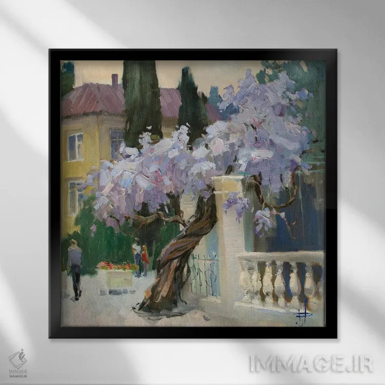 تابلو شکوفهدهی گیاه ویستریا اثر کنتس آرت (هنرمند یا استودیو) - نمای قابدار مشکی