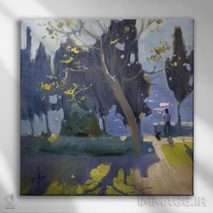 تابلو در سایه درختان اثر کنتس آرت (هنرمند یا استودیو) - نمای روبهرو روی دیوار