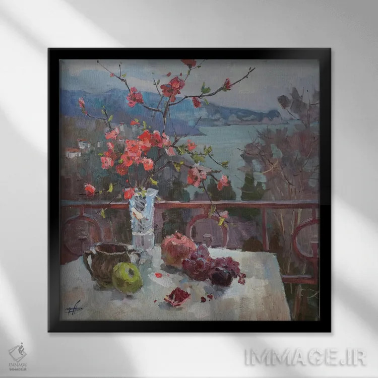 تابلو طبیعت بیجان به ژاپنی اثر کنتس آرت (هنرمند یا استودیو) - نمای قابدار مشکی