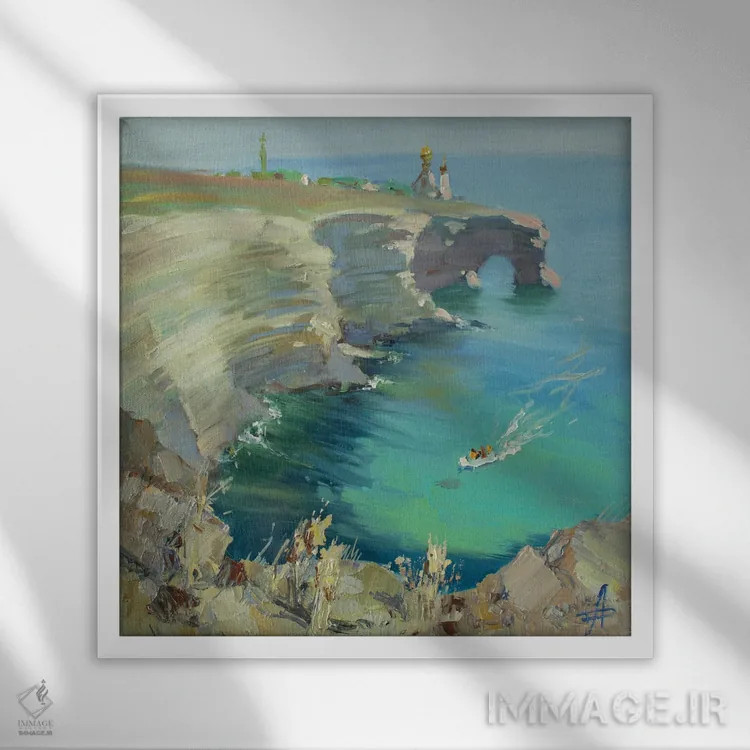 تابلو کلیسا بر صخره اثر کنتس آرت (هنرمند یا استودیو) - نمای قابدار سفید