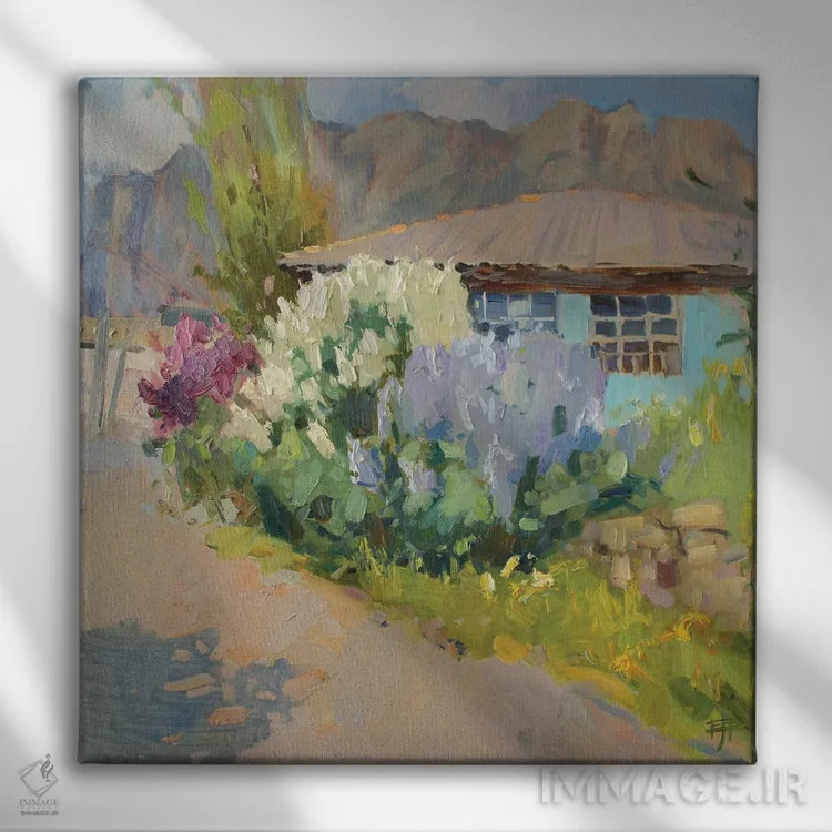 تابلو یاس بنفش در آلوشتا اثر کنتس آرت (هنرمند یا استودیو) - نمای روبهرو روی دیوار