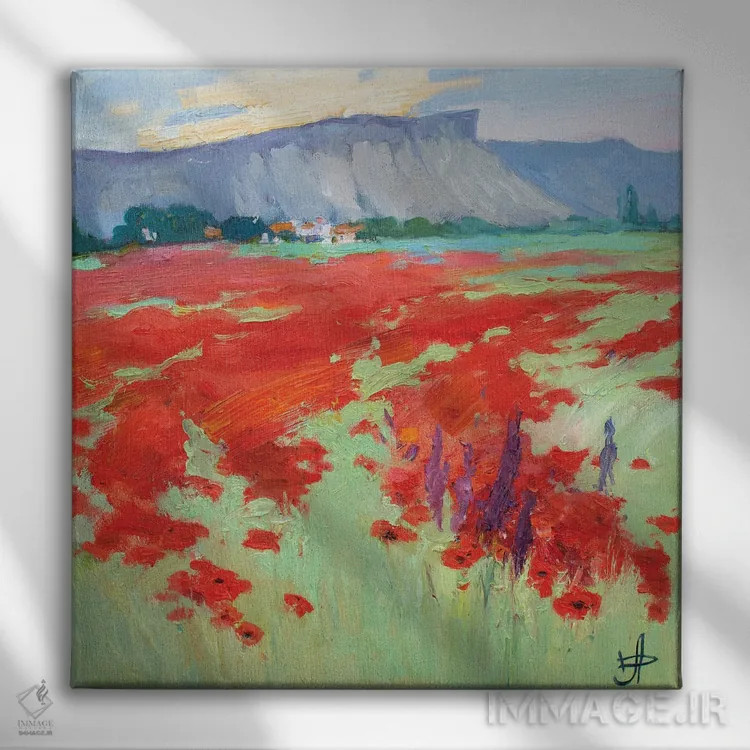 تابلو مزرعه شقایق اثر کنتس آرت (هنرمند یا استودیو) - نمای روبهرو روی دیوار