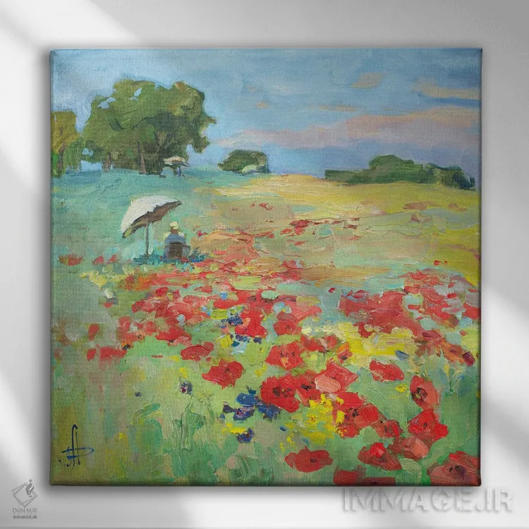 تابلو شکوفه ماکی در فضای باز اثر کنتس آرت (هنرمند یا استودیو) - نمای روبهرو روی دیوار