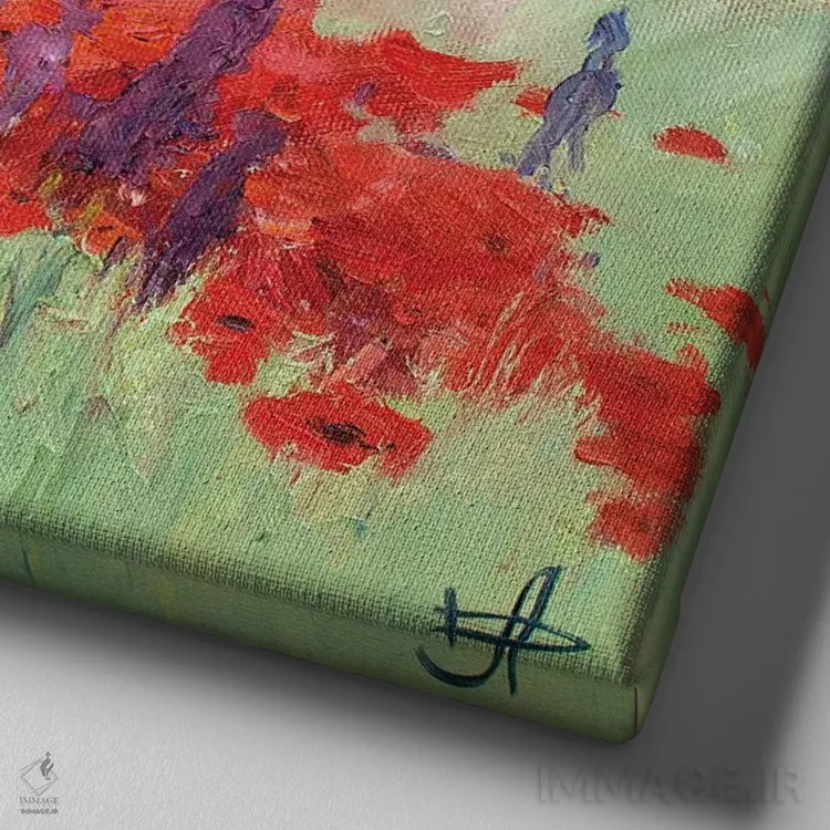 تابلو مزرعه شقایق اثر کنتس آرت (هنرمند یا استودیو) - نمای نزدیک بافت بوم