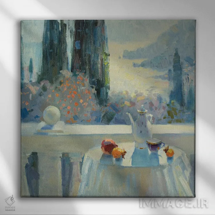 تابلو پاییز و فراوانی خرمالو اثر کنتس آرت (هنرمند یا استودیو) - نمای روبهرو روی دیوار