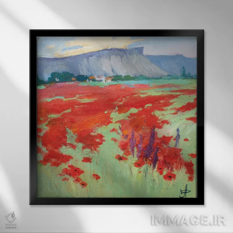 تابلو مزرعه شقایق اثر کنتس آرت (هنرمند یا استودیو) - نمای قابدار مشکی