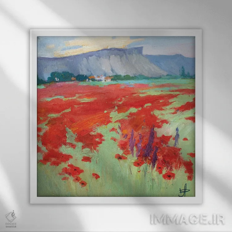 تابلو مزرعه شقایق اثر کنتس آرت (هنرمند یا استودیو) - نمای قابدار سفید