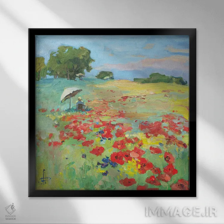 تابلو شکوفه ماکی در فضای باز اثر کنتس آرت (هنرمند یا استودیو) - نمای قابدار مشکی