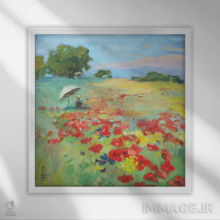 تابلو شکوفه ماکی در فضای باز اثر کنتس آرت (هنرمند یا استودیو) - نمای قابدار سفید