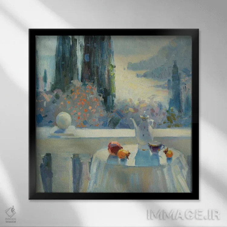 تابلو پاییز و فراوانی خرمالو اثر کنتس آرت (هنرمند یا استودیو) - نمای قابدار مشکی