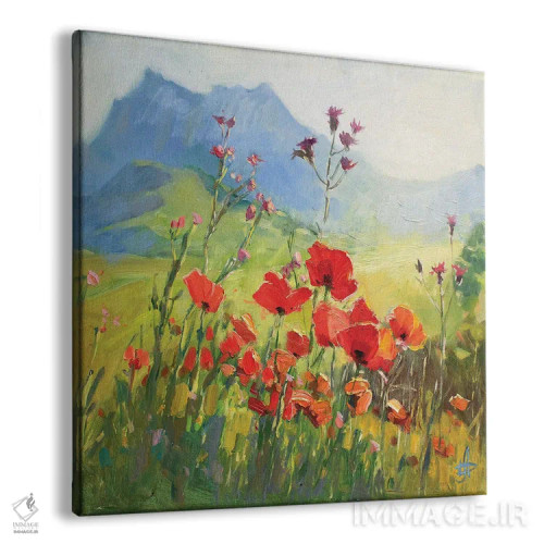 تابلو مزرعه شقایق زیر صخرههای سفید اثر کنتس آرت (هنرمند یا استودیو) - نمای پرسپکتیو محصول