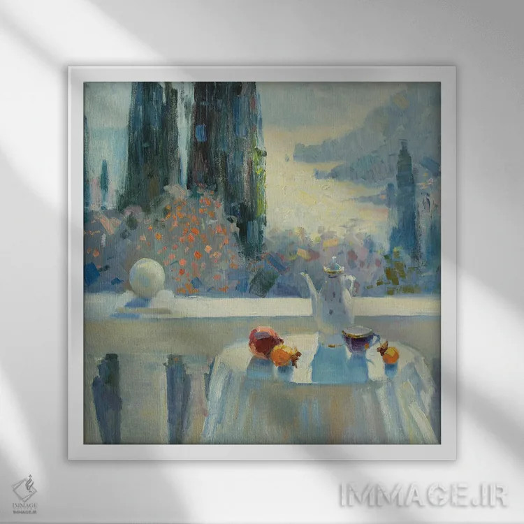 تابلو پاییز و فراوانی خرمالو اثر کنتس آرت (هنرمند یا استودیو) - نمای قابدار سفید