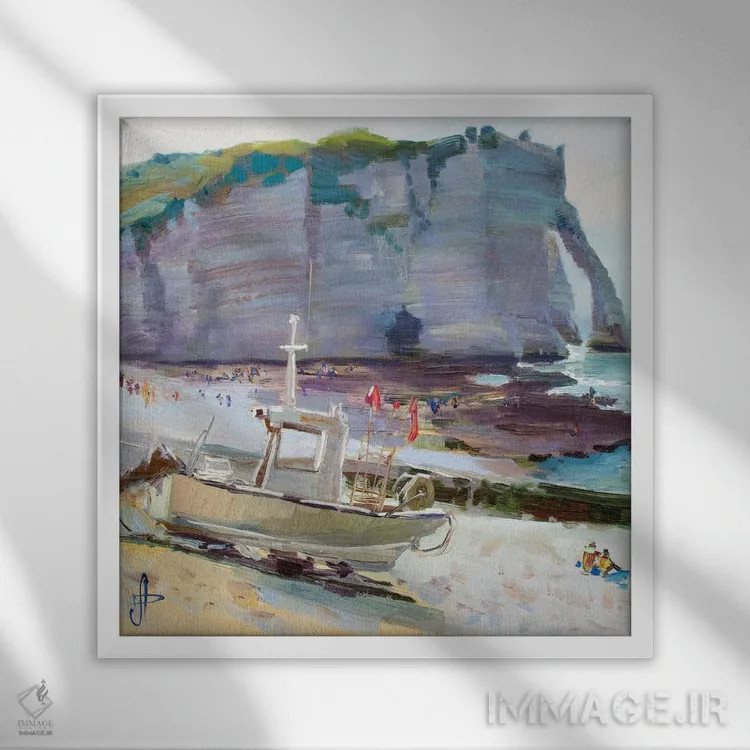 تابلو اِترتا در جزر کم (فرانسه) اثر کنتس آرت (هنرمند یا استودیو) - نمای قابدار سفید