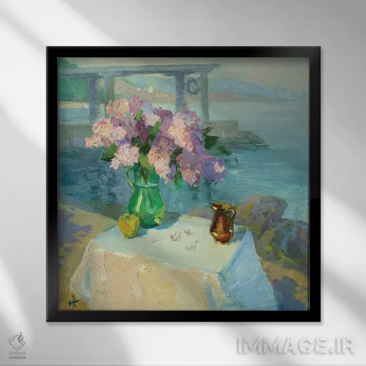 تابلو طبیعت بیجان کنار دریا در آلوشتا اثر کنتس آرت (هنرمند یا استودیو) - نمای قابدار مشکی