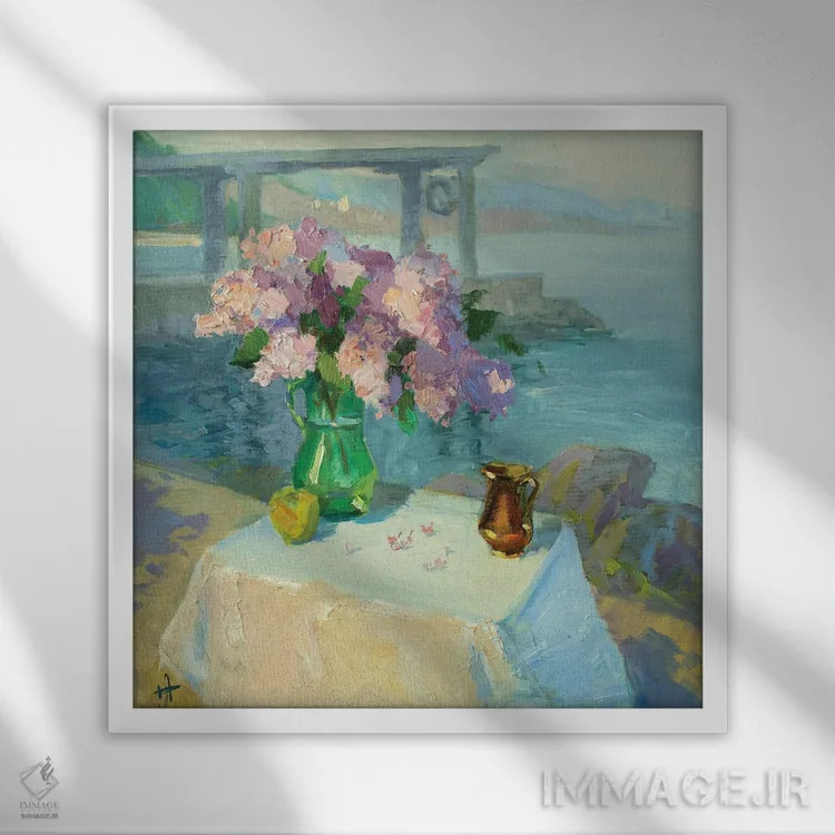 تابلو طبیعت بیجان کنار دریا در آلوشتا اثر کنتس آرت (هنرمند یا استودیو) - نمای قابدار سفید