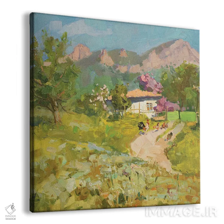 تابلو خانه روستایی بهاری در کوهستان اثر کنتس آرت (هنرمند یا استودیو) - نمای پرسپکتیو محصول