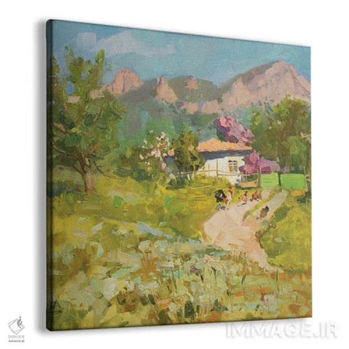تابلو خانه روستایی بهاری در کوهستان اثر کنتس آرت (هنرمند یا استودیو) - نمای پرسپکتیو محصول