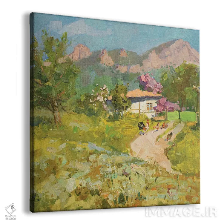 تابلو خانه روستایی بهاری در کوهستان اثر کنتس آرت (هنرمند یا استودیو) - نمای پرسپکتیو محصول