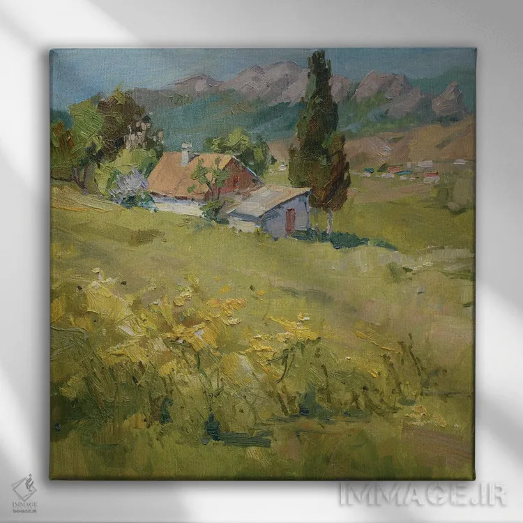 تابلو کلبه بهاری در کوهستان اثر کنتس آرت (هنرمند یا استودیو) - نمای روبهرو روی دیوار
