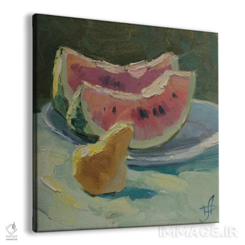 تابلو طبیعت بیجان با هندوانه اثر کنتس آرت (هنرمند یا استودیو) - نمای پرسپکتیو محصول