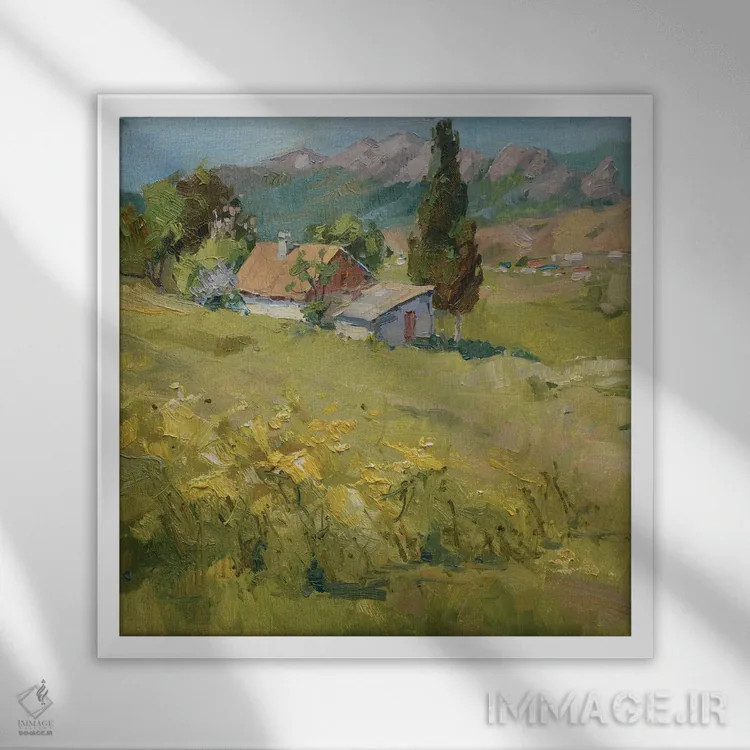 تابلو کلبه بهاری در کوهستان اثر کنتس آرت (هنرمند یا استودیو) - نمای قابدار سفید
