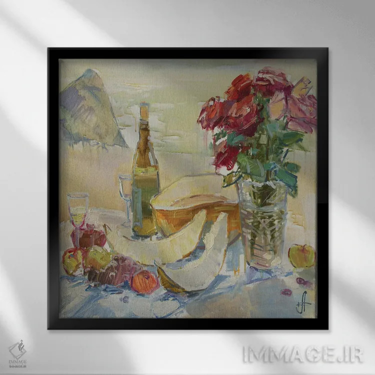 تابلو طبیعت بیجان با رزها روی ساحل II اثر کنتس آرت (هنرمند یا استودیو) - نمای قابدار مشکی