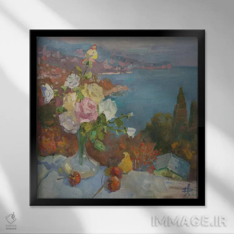 تابلو طبیعت بیجان با منظره خلیج آیا اثر کنتس آرت (هنرمند یا استودیو) - نمای قابدار مشکی