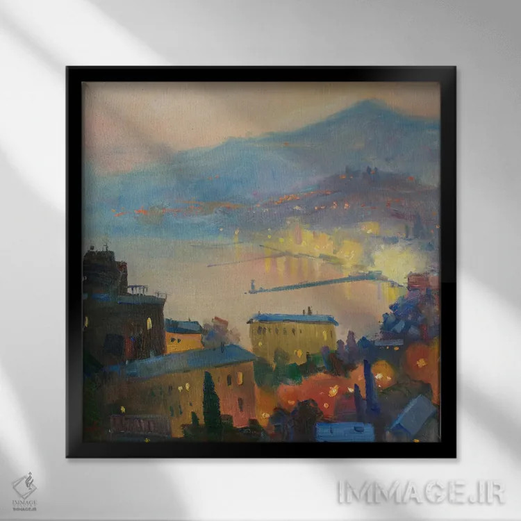 تابلو یالتا در شب اثر کنتس آرت (هنرمند یا استودیو) - نمای قابدار مشکی