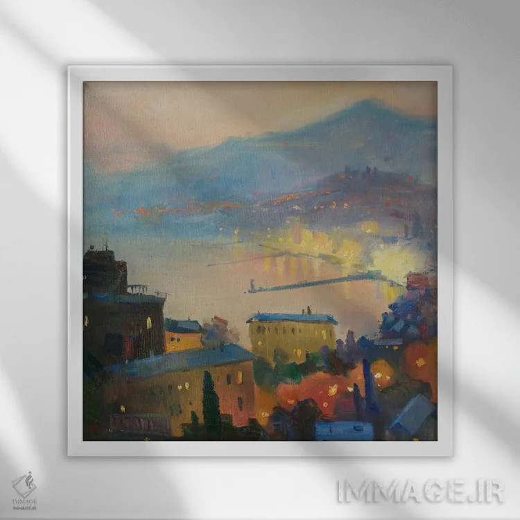 تابلو یالتا در شب اثر کنتس آرت (هنرمند یا استودیو) - نمای قابدار سفید