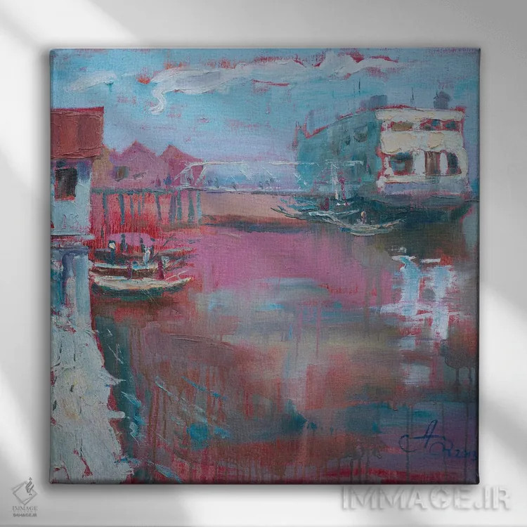تابلو بندرگاه یانگون اثر کنتس آرت (هنرمند یا استودیو) - نمای روبهرو روی دیوار
