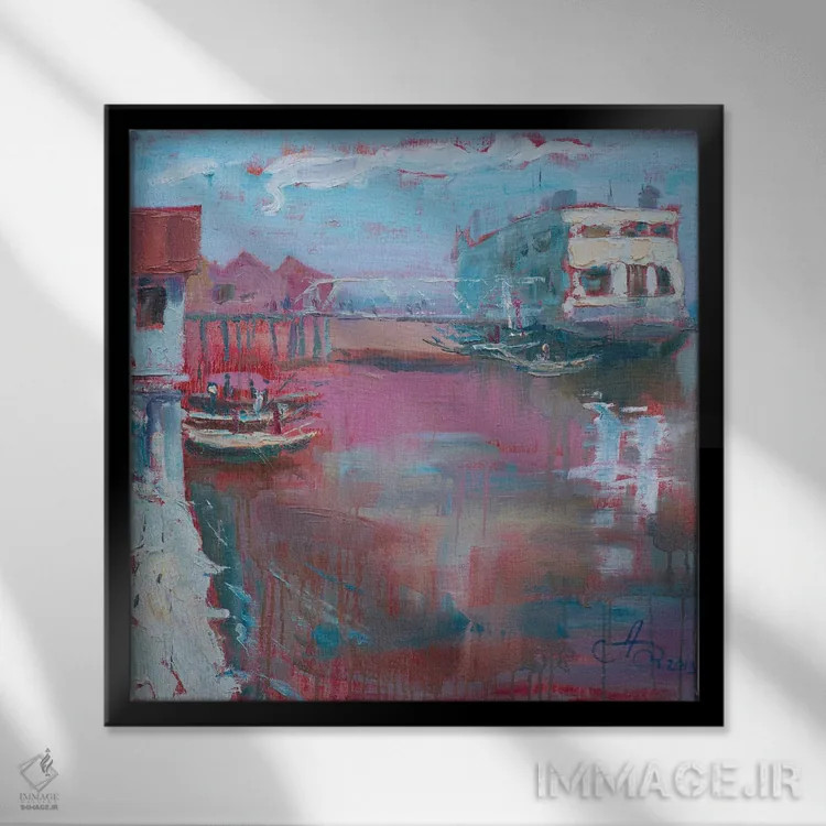 تابلو بندرگاه یانگون اثر کنتس آرت (هنرمند یا استودیو) - نمای قابدار مشکی