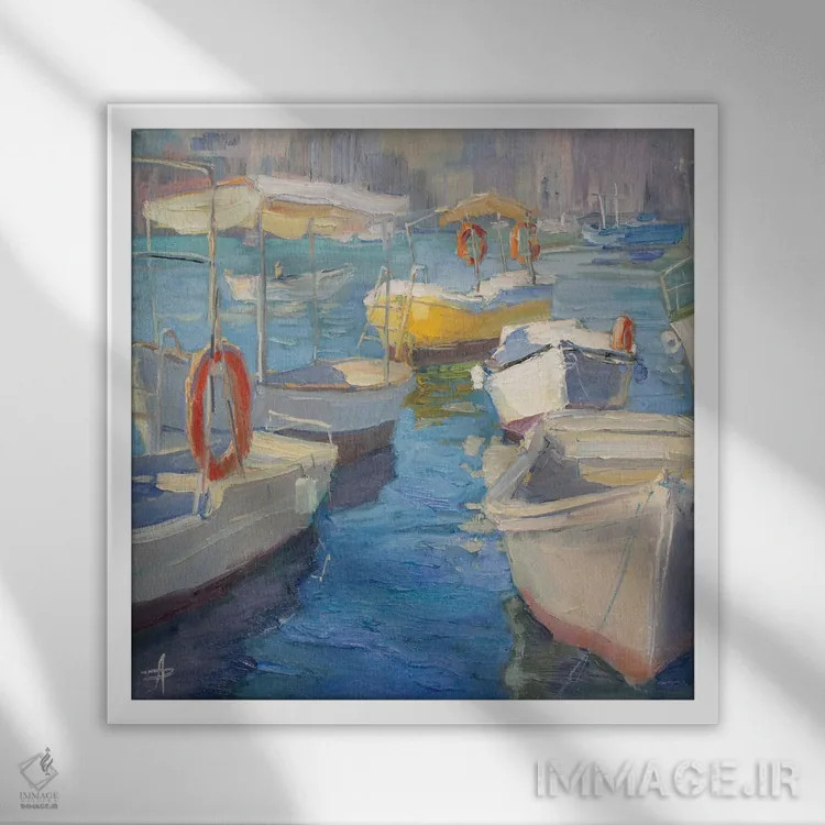 تابلو قایق زرد اثر کنتس آرت (هنرمند یا استودیو) - نمای قابدار سفید