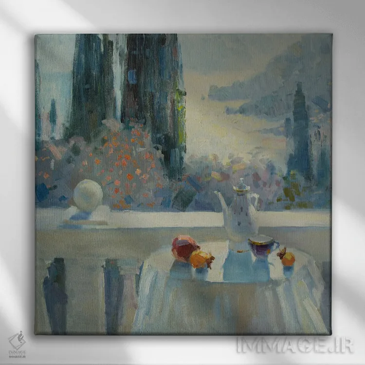 تابلو فراغت پاییزی خرمالو اثر کنتس آرت (هنرمند یا استودیو) - نمای روبهرو روی دیوار